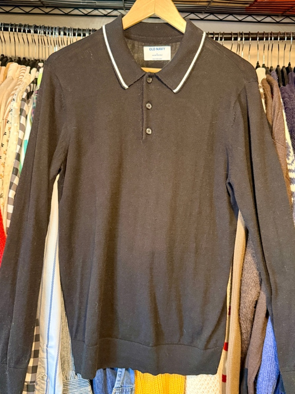 Old Navy Knit Polo Sweater | Unisex | Tall Friendly | Black | Small | Preppy
